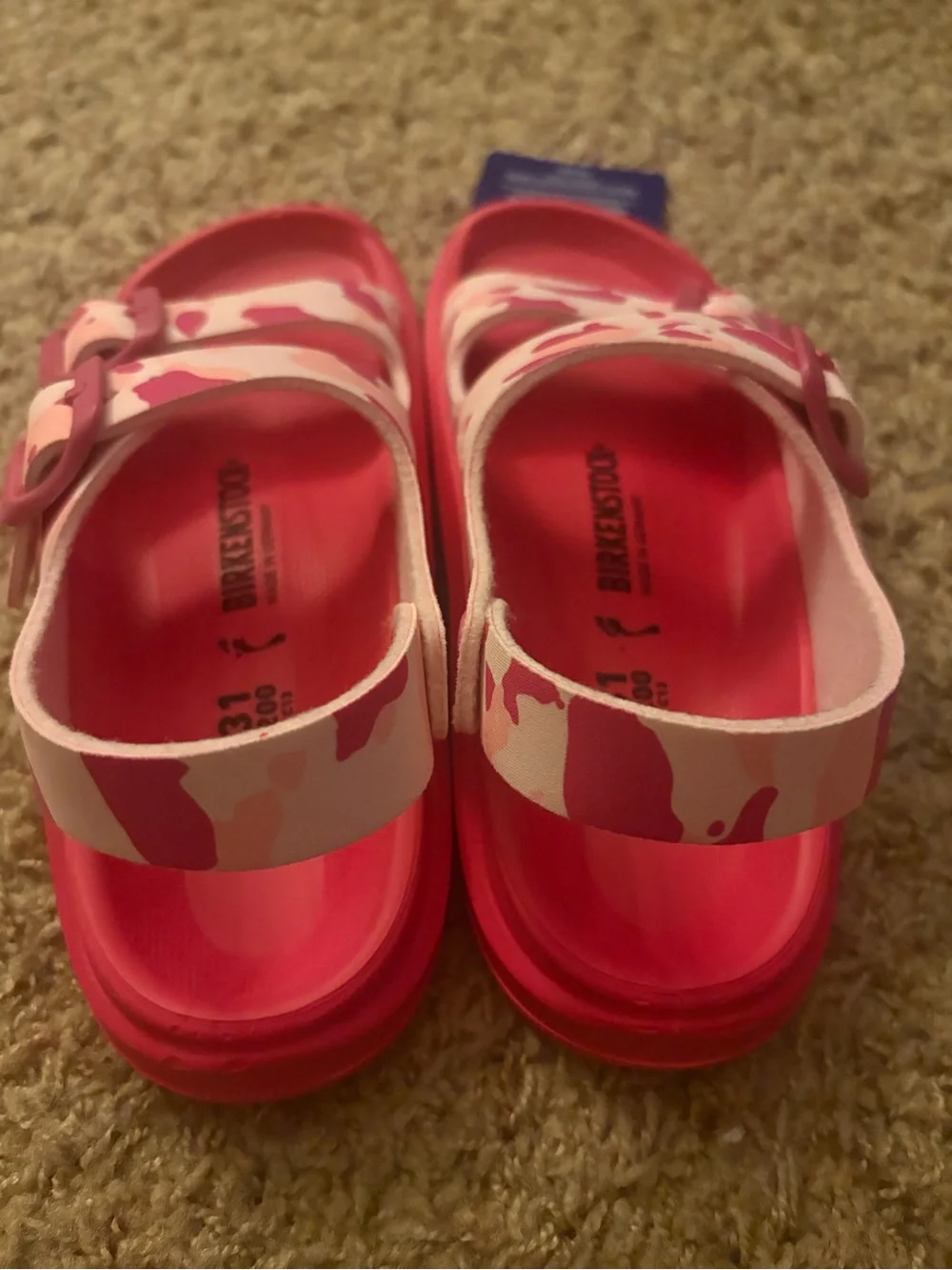 BIRKENSTOCK Girls’s Mogami Birko Flor Sandals In Cork Camo Rose Pink NWT